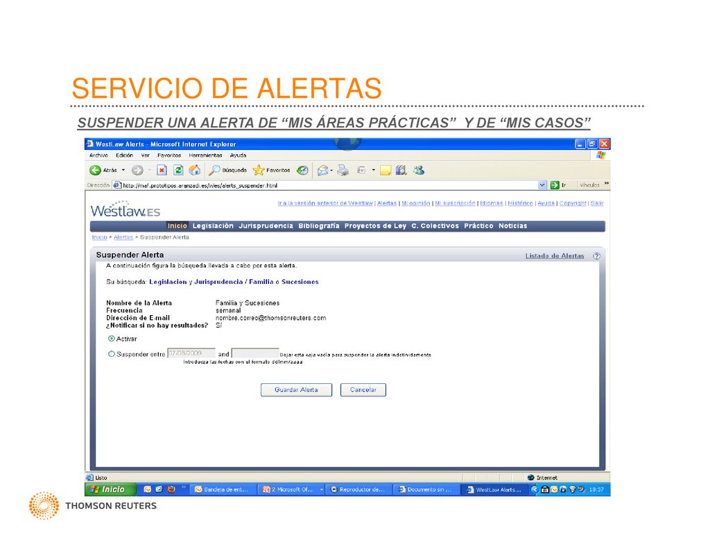 SERVICIO DE ALERTAS SUSPENDER UNA ALERTA DE MIS ÁREAS PRÁCTICAS Y DE MIS CASOS
