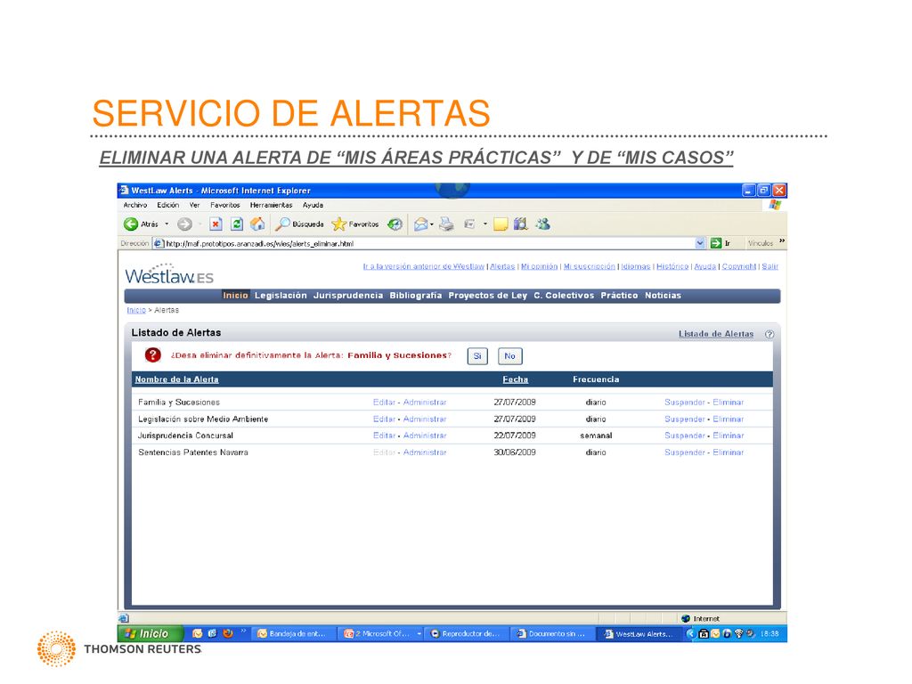 SERVICIO DE ALERTAS ELIMINAR UNA ALERTA DE MIS ÁREAS PRÁCTICAS Y DE MIS CASOS
