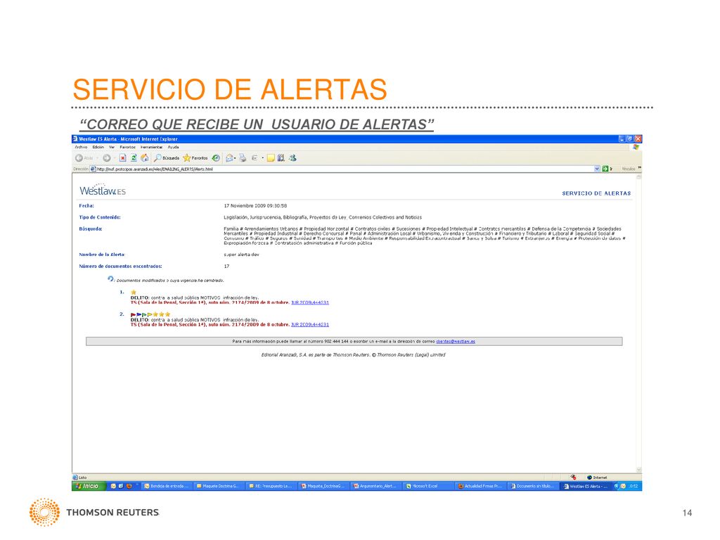 SERVICIO DE ALERTAS CORREO QUE RECIBE UN USUARIO DE ALERTAS