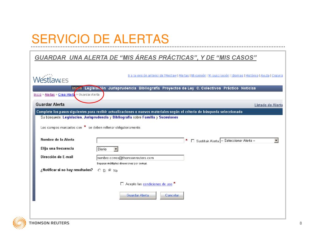 SERVICIO DE ALERTAS GUARDAR UNA ALERTA DE MIS ÁREAS PRÁCTICAS , Y DE MIS CASOS