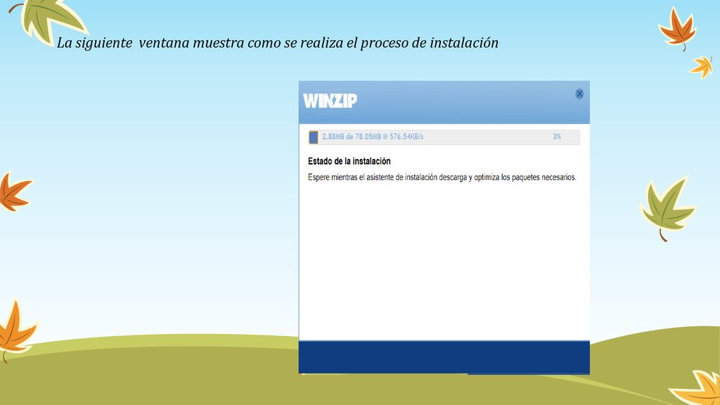 La siguiente ventana muestra como se realiza el proceso de instalación