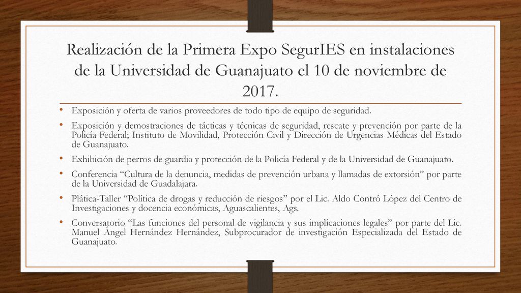 Realización de la Primera Expo SegurIES en instalaciones de la Universidad de Guanajuato el 10 de noviembre de 2017.