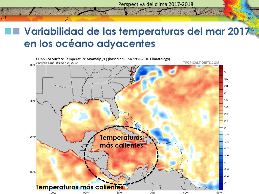 Variabilidad de las temperaturas del mar 2017 en los océano adyacentes