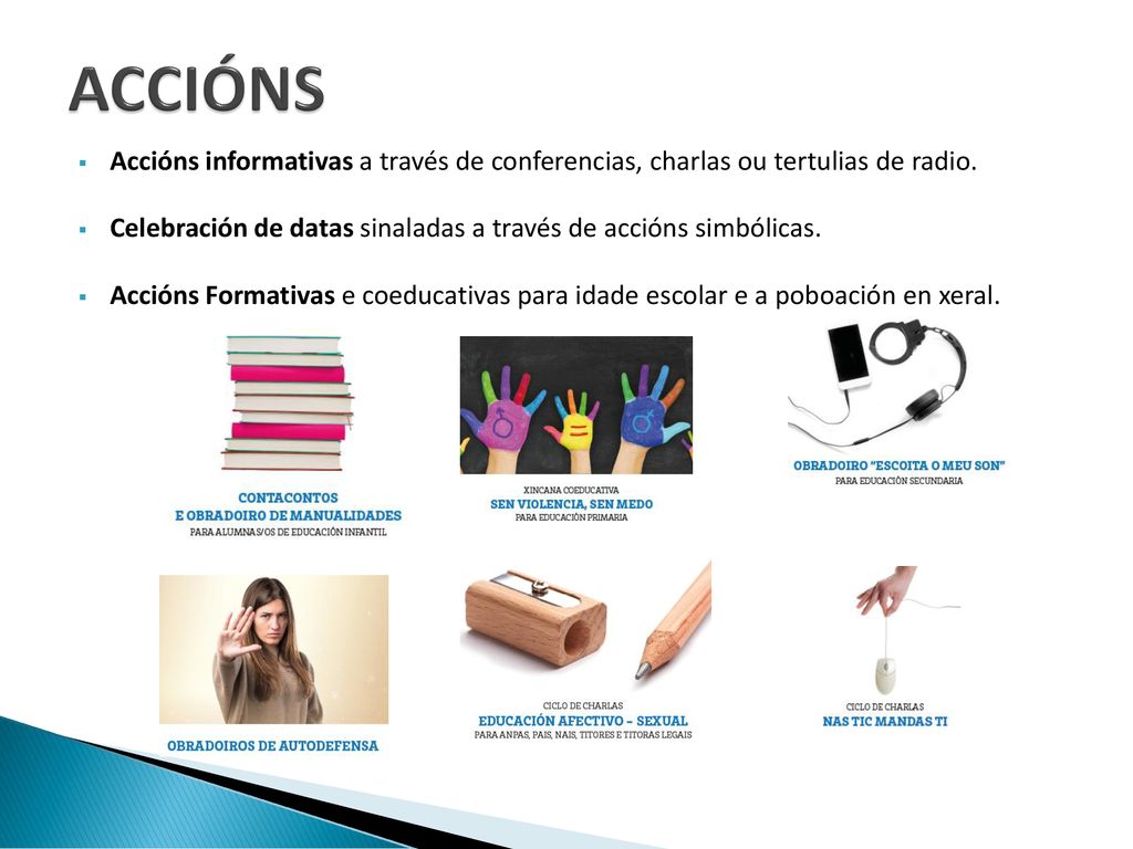 ACCIÓNS Accións informativas a través de conferencias, charlas ou tertulias de radio.