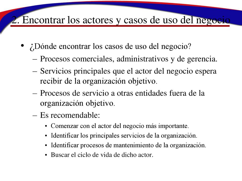 2. Encontrar los actores y casos de uso del negocio