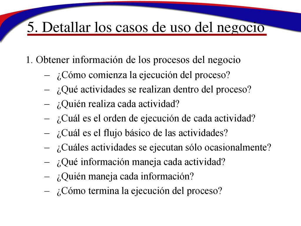 5. Detallar los casos de uso del negocio