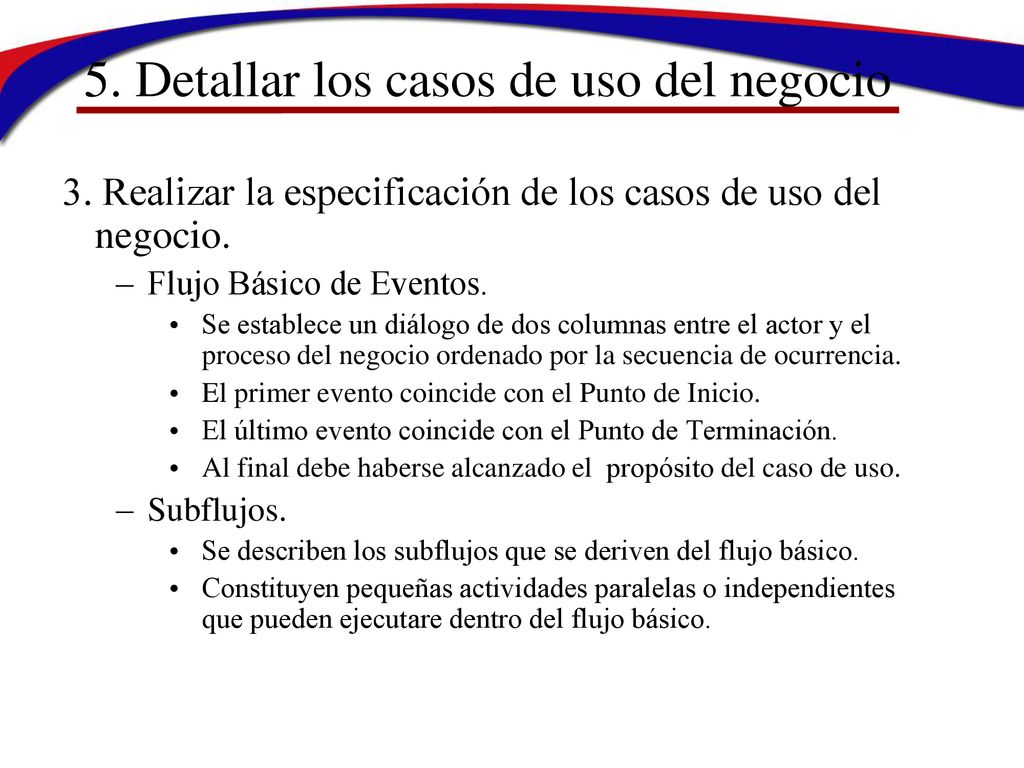 5. Detallar los casos de uso del negocio
