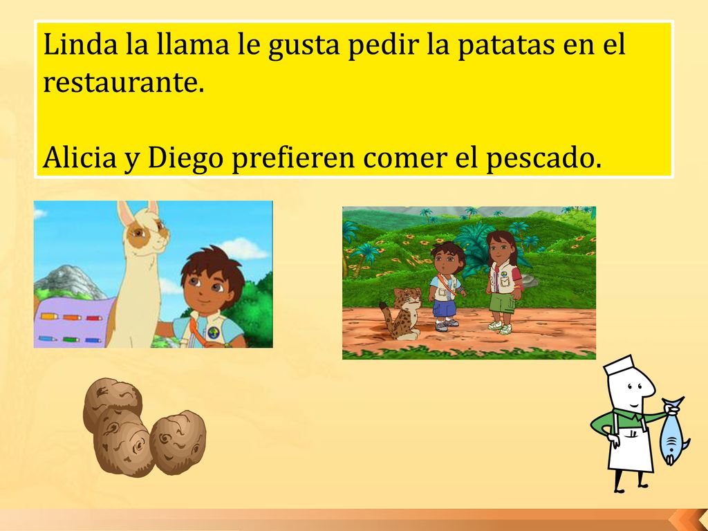 Linda la llama le gusta pedir la patatas en el restaurante