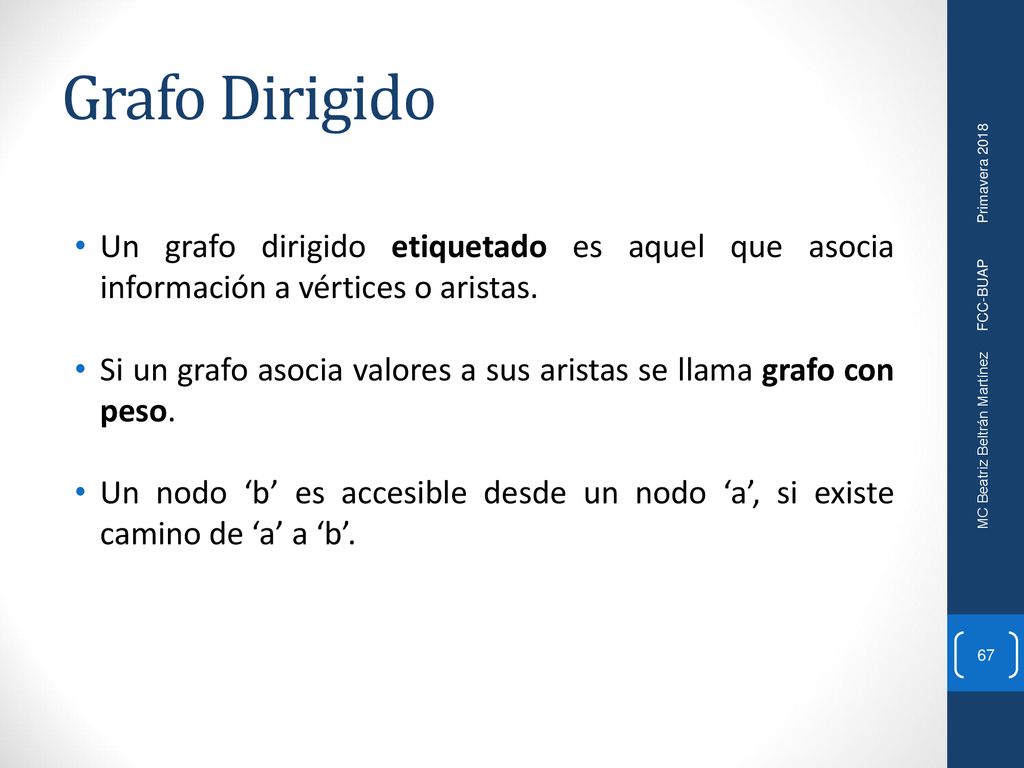 Grafo Dirigido Un grafo dirigido etiquetado es aquel que asocia información a vértices o aristas.
