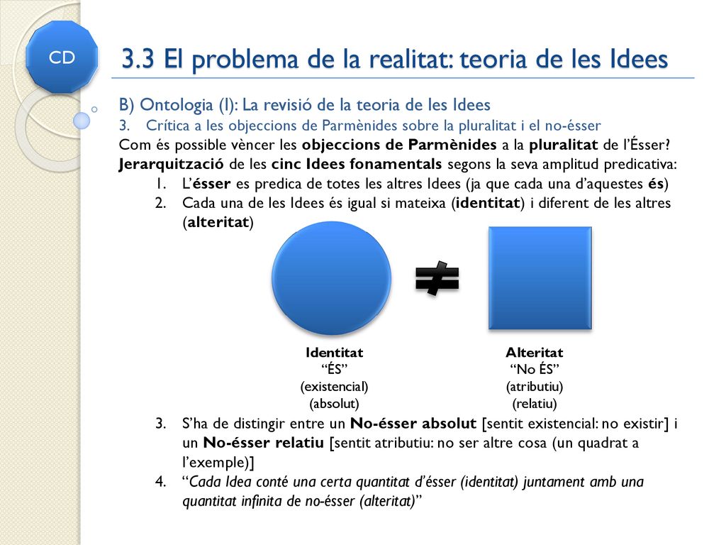 3.3 El problema de la realitat: teoria de les Idees