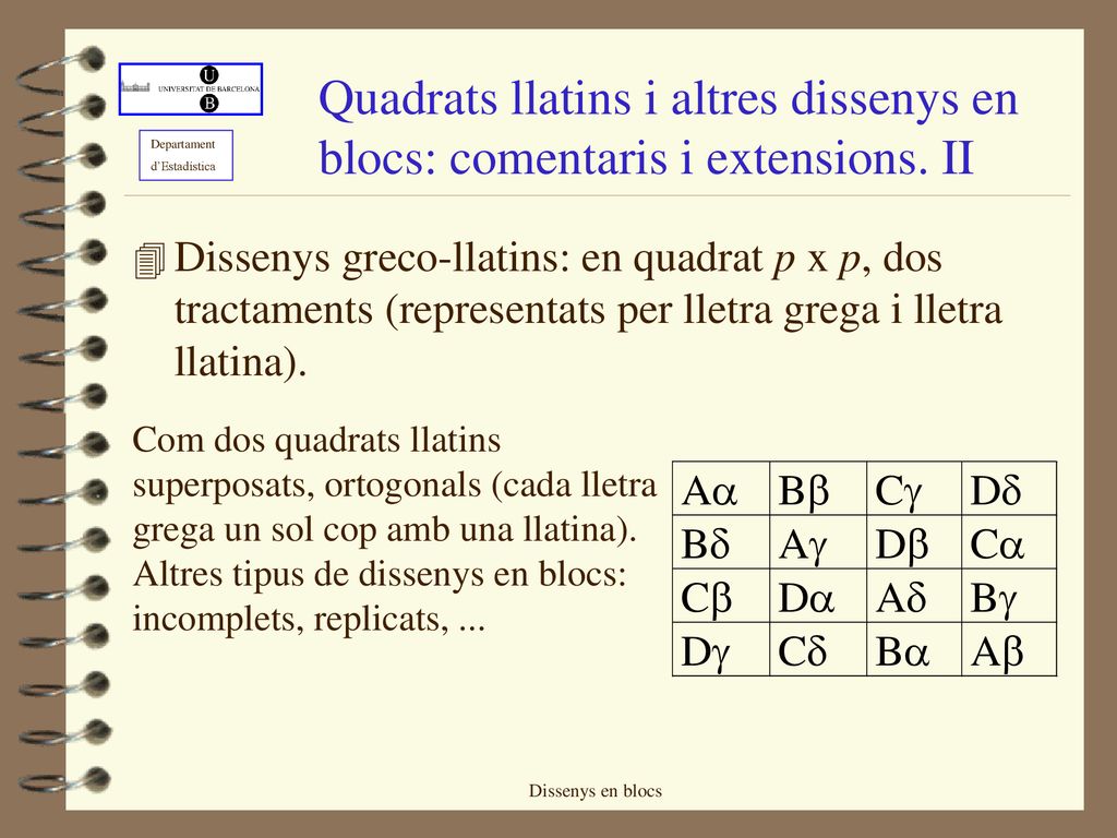 Quadrats llatins i altres dissenys en blocs: comentaris i extensions