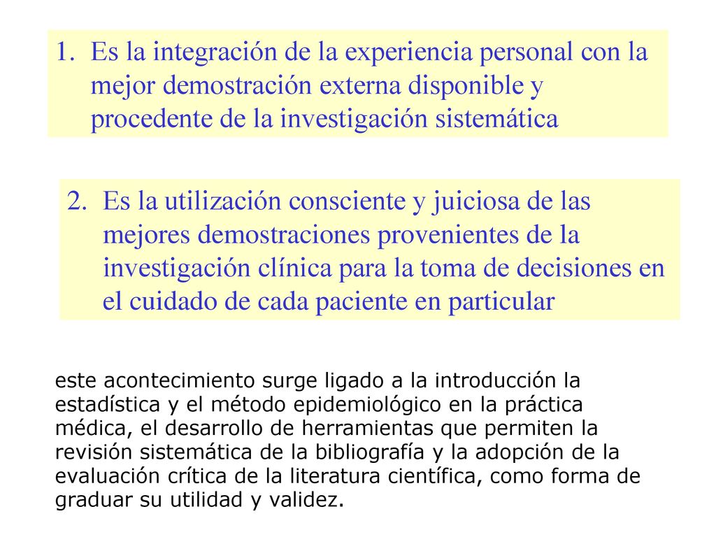 Es la integración de la experiencia personal con la mejor demostración externa disponible y procedente de la investigación sistemática