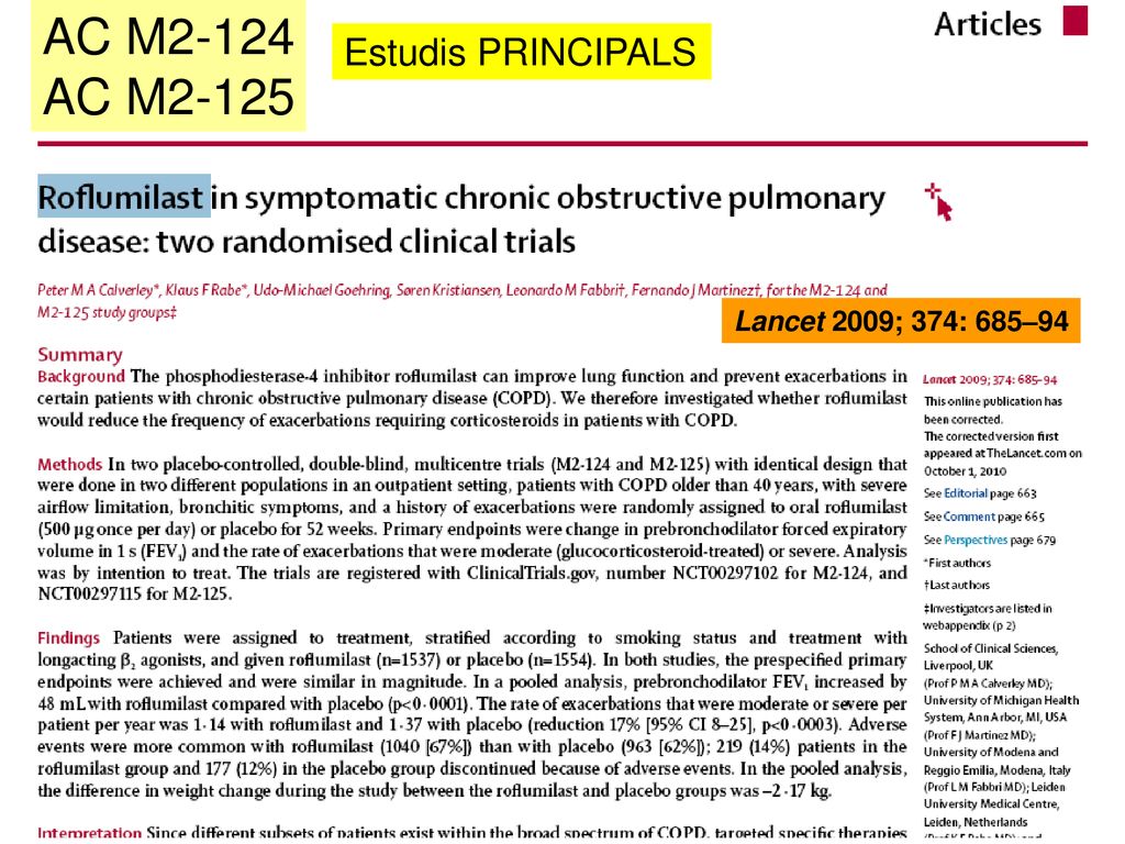 AC M2-124 AC M2-125 Estudis PRINCIPALS Lancet 2009; 374: 685–94