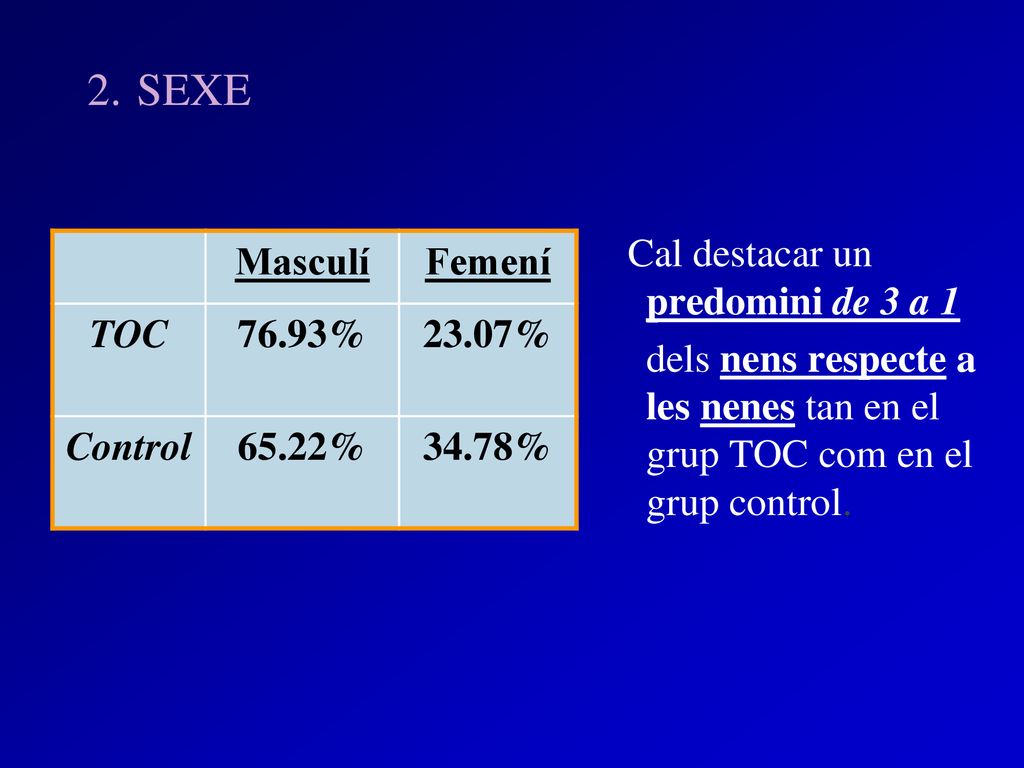 2. SEXE Cal destacar un predomini de 3 a 1