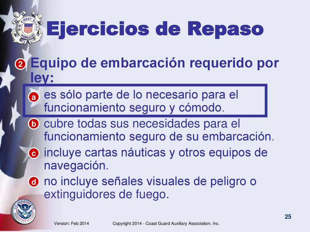 Ejercicios de Repaso Equipo de embarcación requerido por ley: