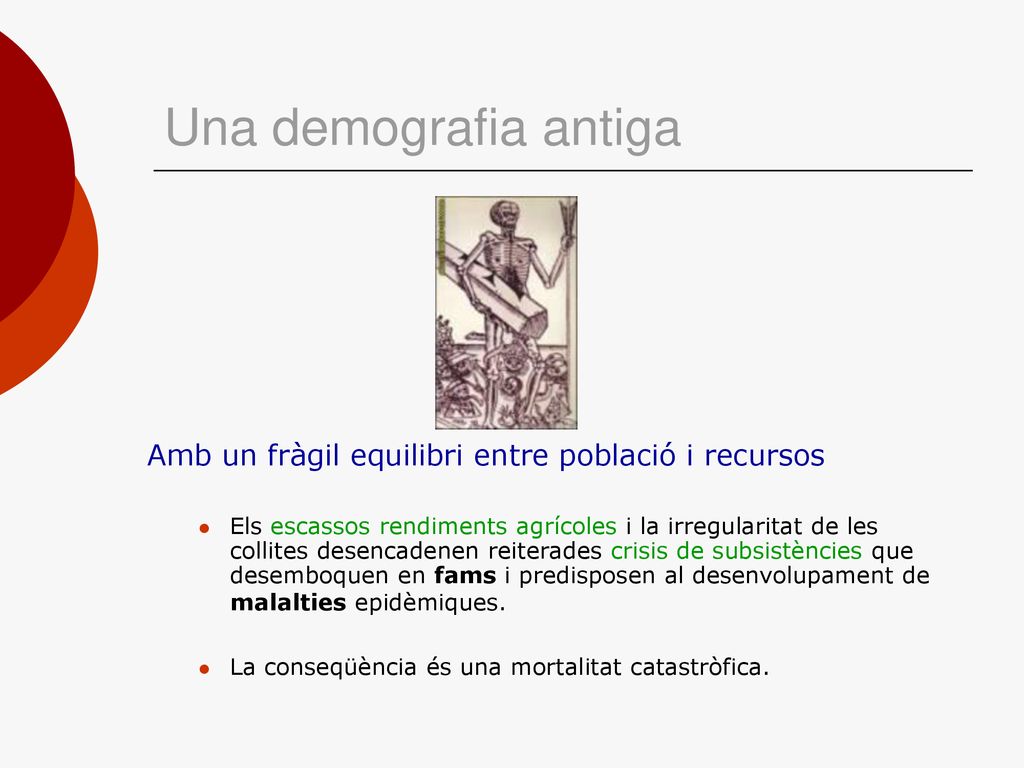 Una demografia antiga Amb un fràgil equilibri entre població i recursos.