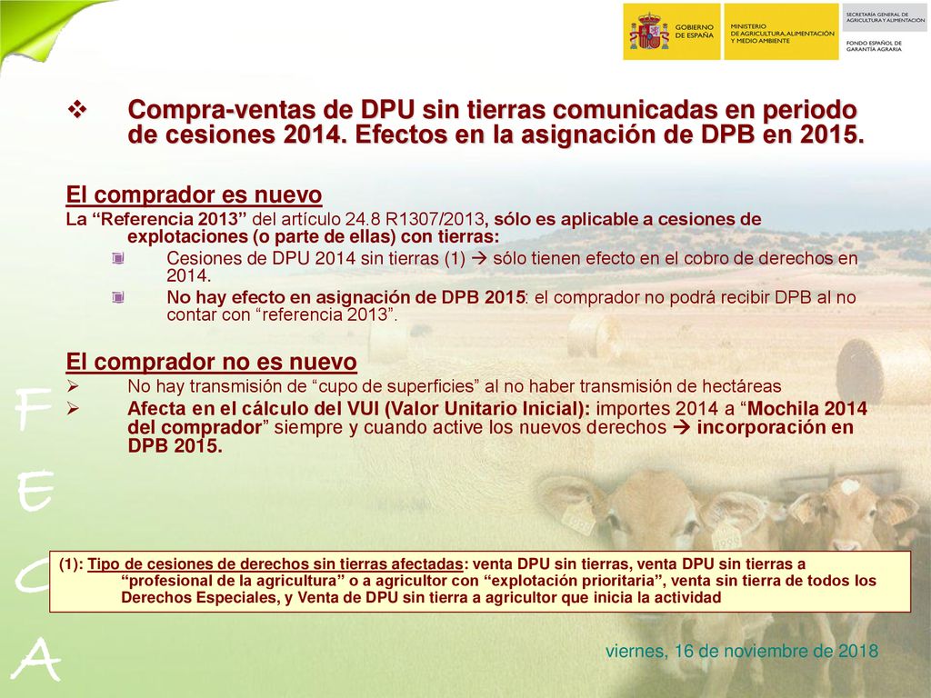 Compra-ventas de DPU sin tierras comunicadas en periodo de cesiones Efectos en la asignación de DPB en 2015.