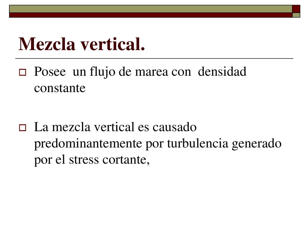 Mezcla vertical. Posee un flujo de marea con densidad constante