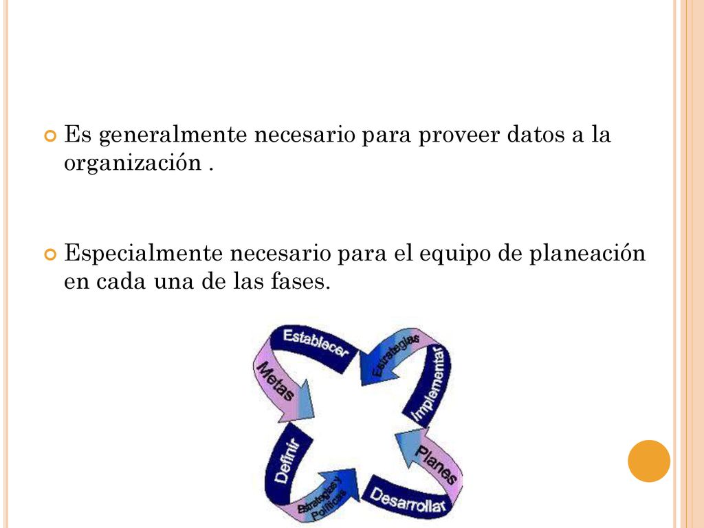 Es generalmente necesario para proveer datos a la organización .