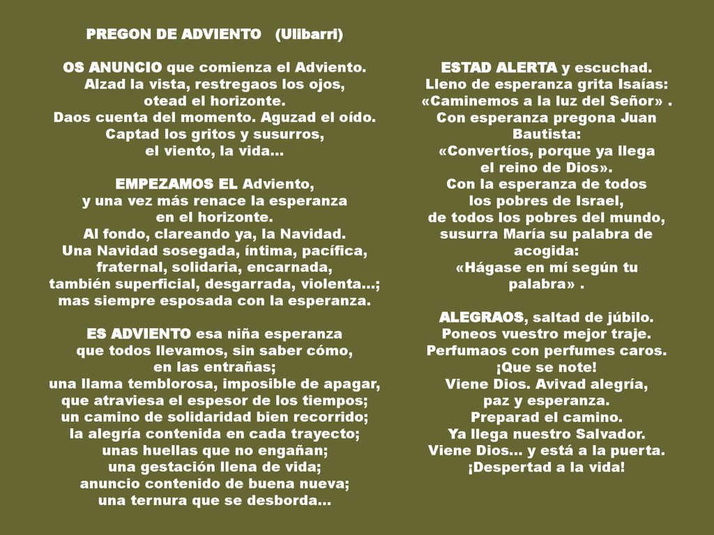 PREGON DE ADVIENTO (Ulibarri) OS ANUNCIO que comienza el Adviento.