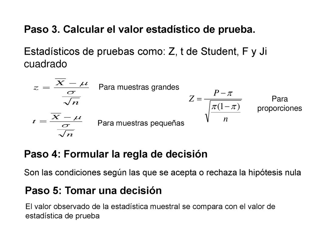 Paso 4: Formular la regla de decisión Paso 5: Tomar una decisión
