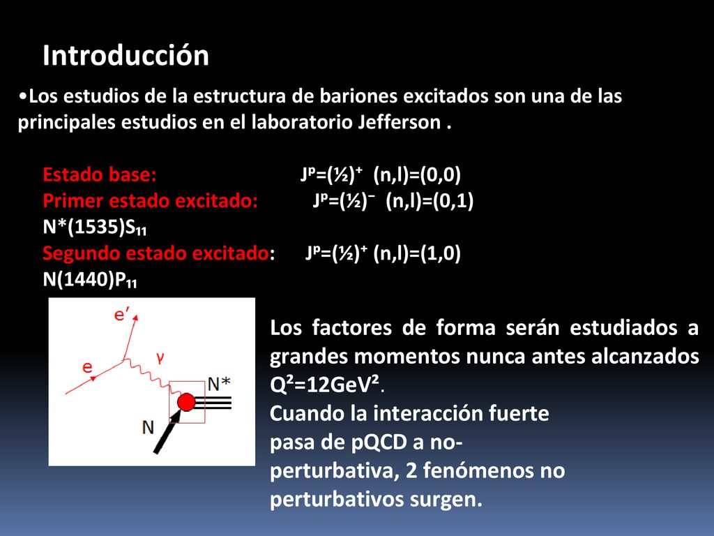 Introducción Los estudios de la estructura de bariones excitados son una de las principales estudios en el laboratorio Jefferson .