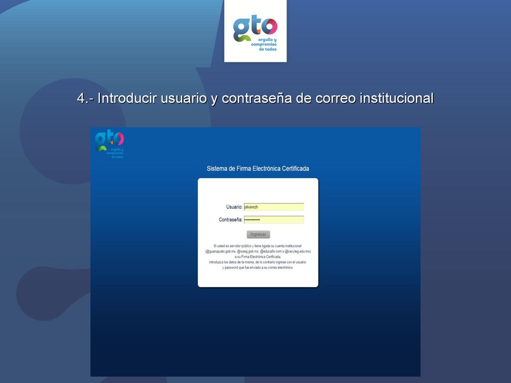 4.- Introducir usuario y contraseña de correo institucional