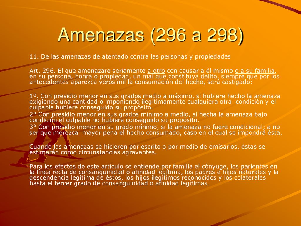 Amenazas (296 a 298) 11. De las amenazas de atentado contra las personas y propiedades.