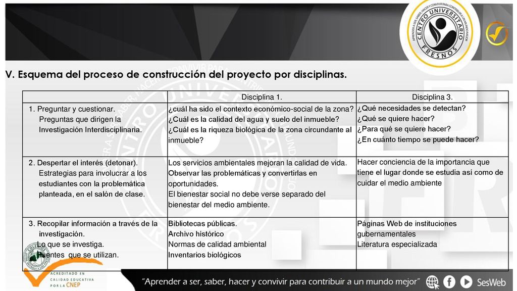 V. Esquema del proceso de construcción del proyecto por disciplinas.
