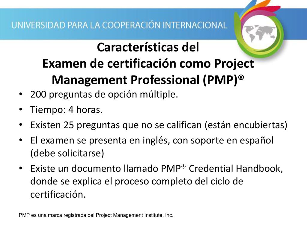 Características del Examen de certificación como Project Management Professional (PMP)®