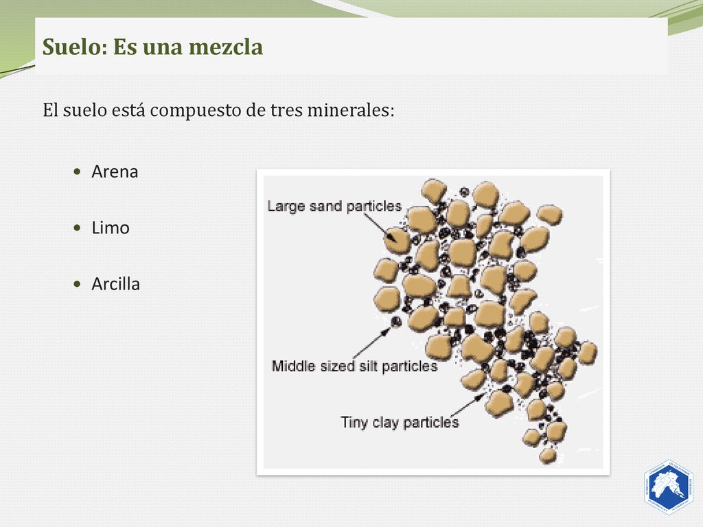 Suelo: Es una mezcla El suelo está compuesto de tres minerales: Arena