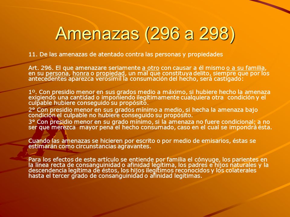 Amenazas (296 a 298) 11. De las amenazas de atentado contra las personas y propiedades.