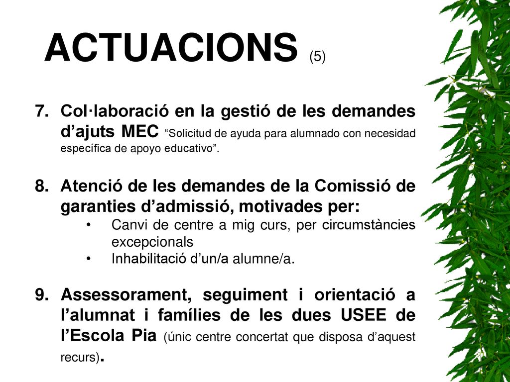 ACTUACIONS (5) Col·laboració en la gestió de les demandes d’ajuts MEC Solicitud de ayuda para alumnado con necesidad específica de apoyo educativo .