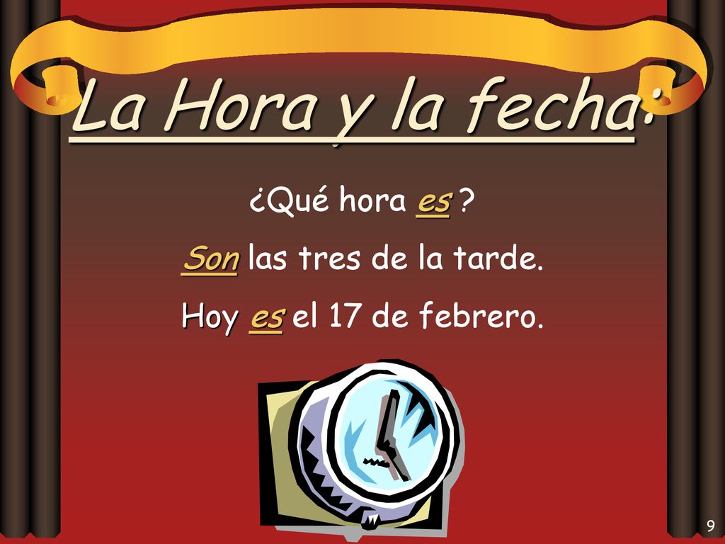 La Hora y la fecha: ¿Qué hora es Son las tres de la tarde.