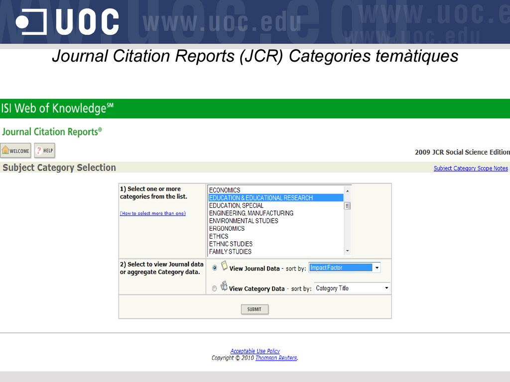 Journal Citation Reports (JCR) Categories temàtiques
