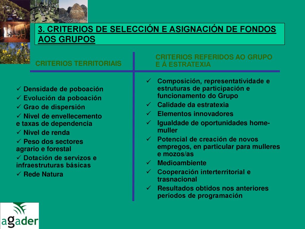 3. CRITERIOS DE SELECCIÓN E ASIGNACIÓN DE FONDOS AOS GRUPOS