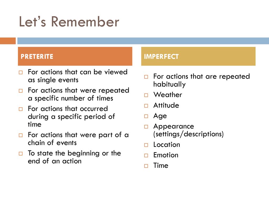 Let’s Remember For actions that can be viewed as single events