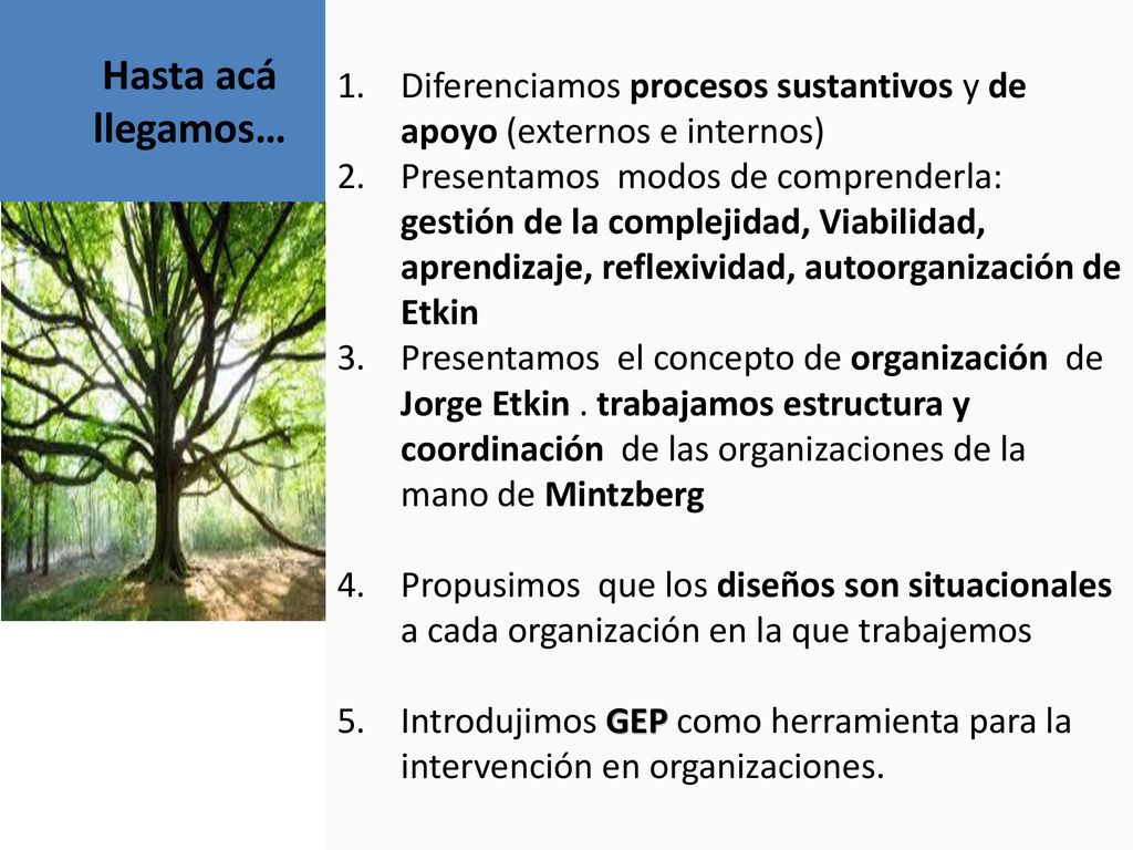 Hasta acá llegamos… Diferenciamos procesos sustantivos y de apoyo (externos e internos)