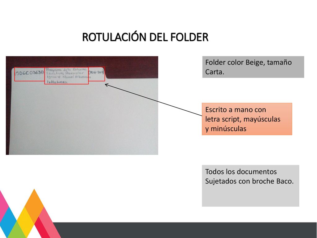 ROTULACIÓN DEL FOLDER Folder color Beige, tamaño Carta.