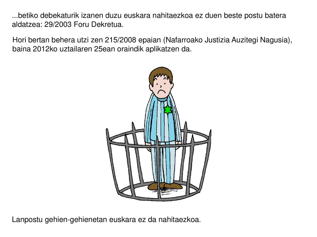 ...betiko debekaturik izanen duzu euskara nahitaezkoa ez duen beste postu batera aldatzea: 29/2003 Foru Dekretua.