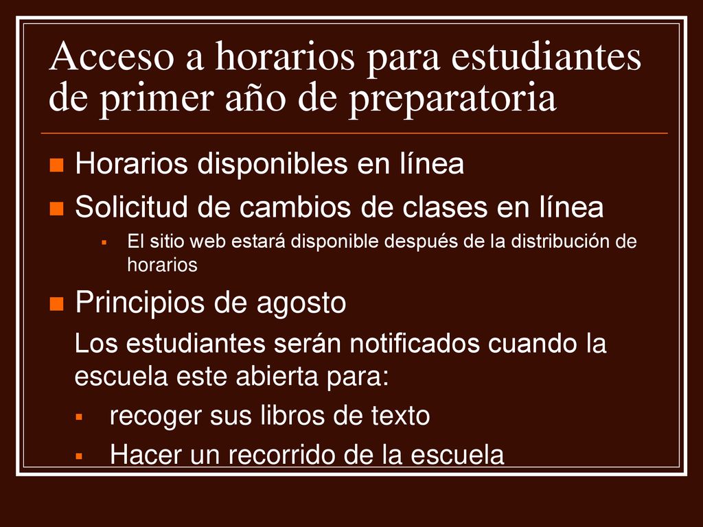 Acceso a horarios para estudiantes de primer año de preparatoria
