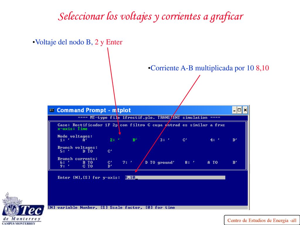 Seleccionar los voltajes y corrientes a graficar
