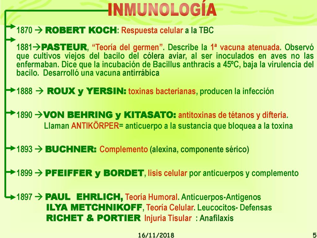 INMUNOLOGÍA 1870  ROBERT KOCH: Respuesta celular a la TBC