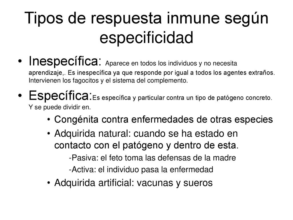 Tipos de respuesta inmune según especificidad