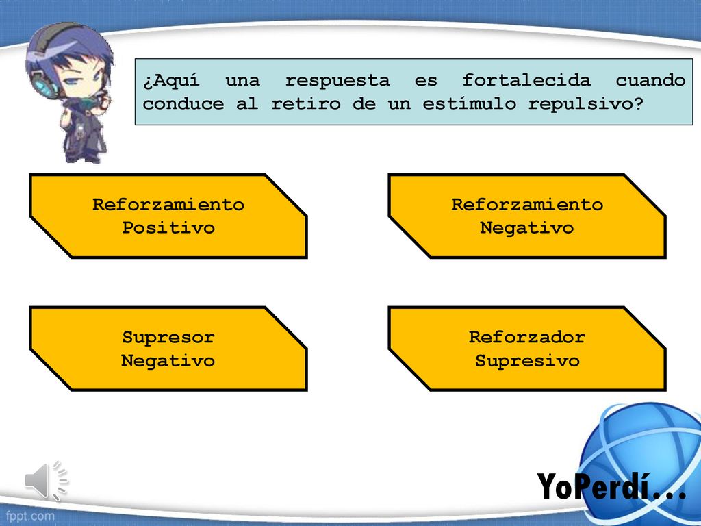 ¿Aquí una respuesta es fortalecida cuando conduce al retiro de un estímulo repulsivo