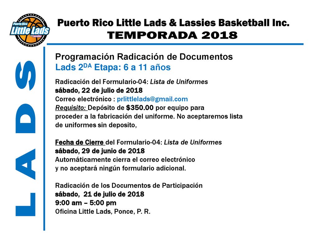 Programación Radicación de Documentos Lads 2DA Etapa: 6 a 11 años