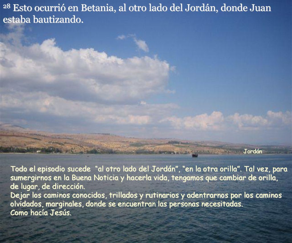 28 Esto ocurrió en Betania, al otro lado del Jordán, donde Juan estaba bautizando.