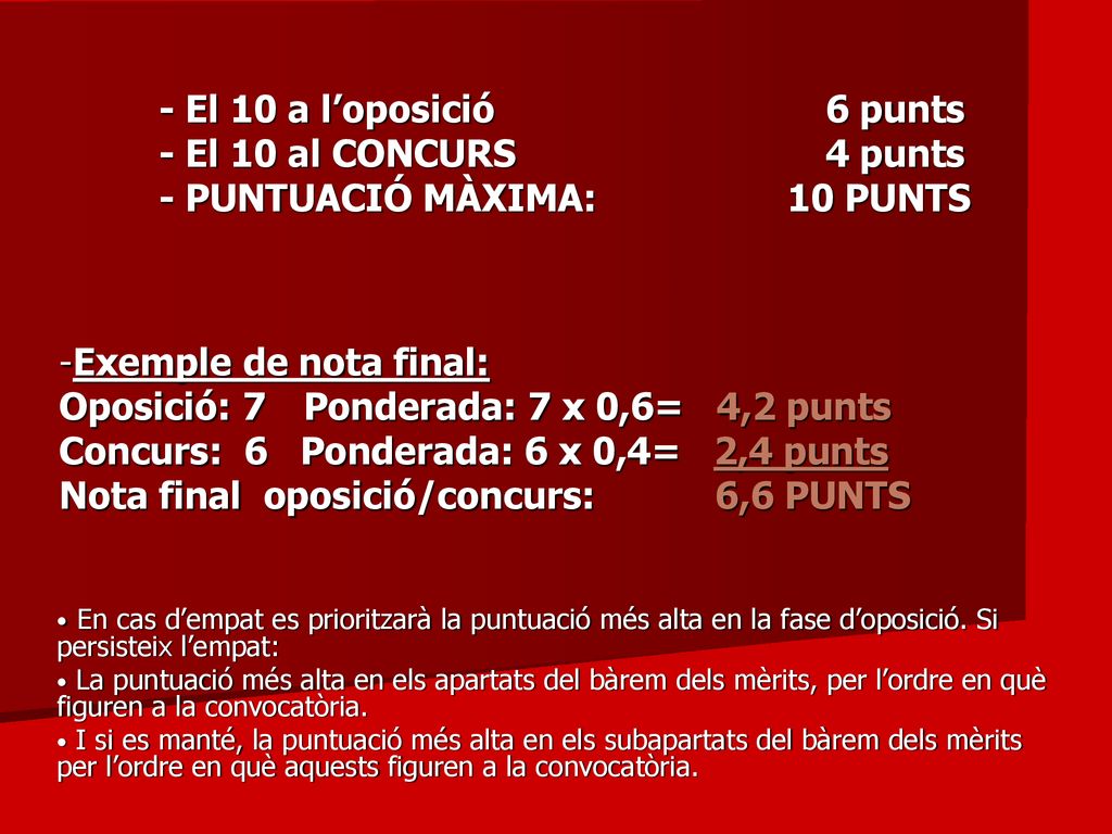 - El 10 a l’oposició. 6 punts - El 10 al CONCURS