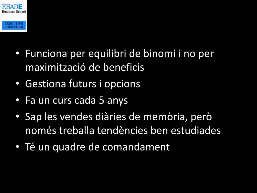Funciona per equilibri de binomi i no per maximització de beneficis