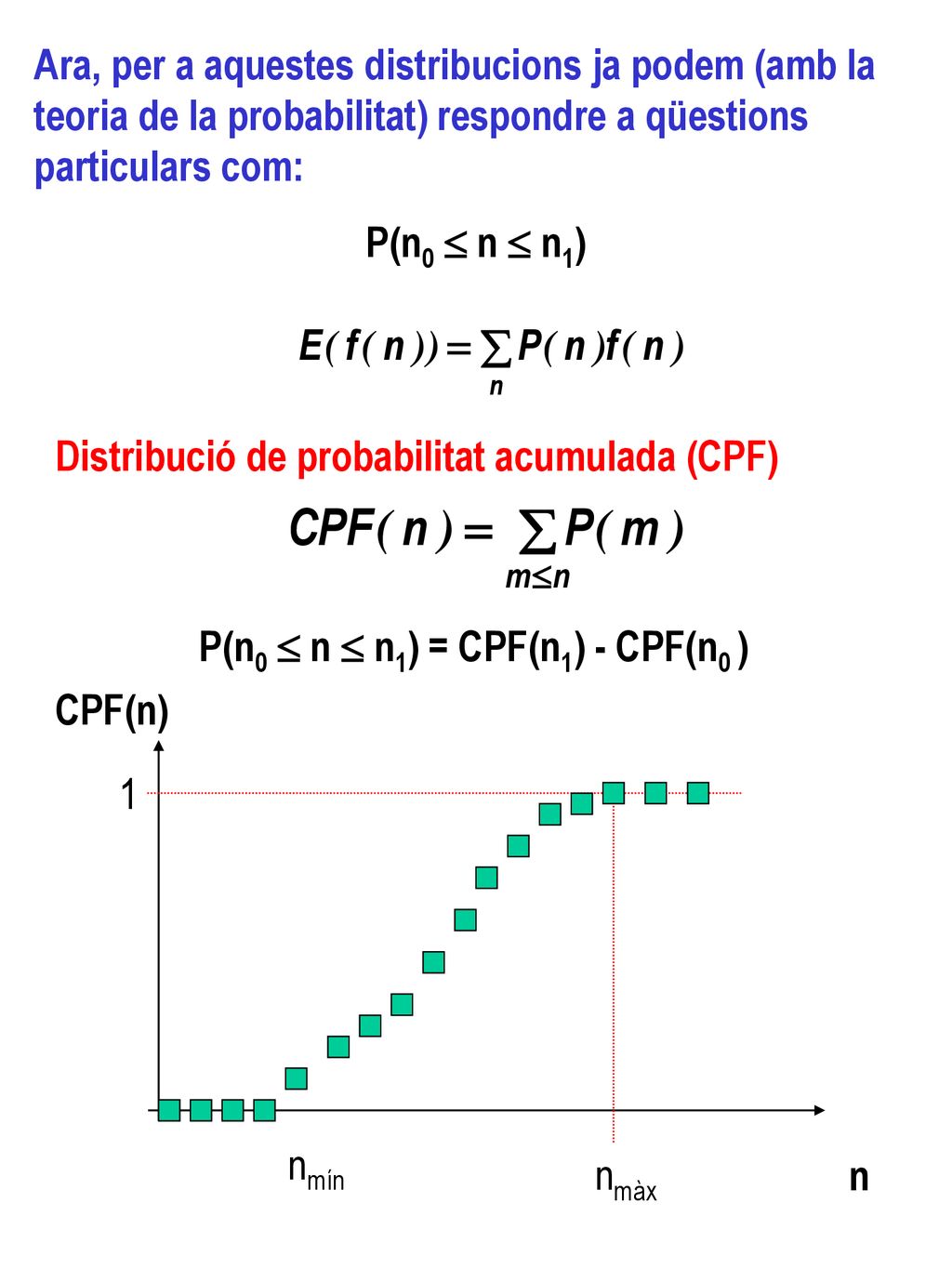 P(n0  n  n1) = CPF(n1) - CPF(n0 )